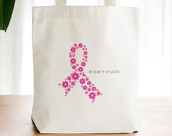 Cancer Ribbon “Fortitude” Canvas Tote Bag