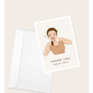 Fille souriante « Merci pour mon sourire » Carte de vœux | Dentiste et art dentaire | Carte de correspondance vierge élégante