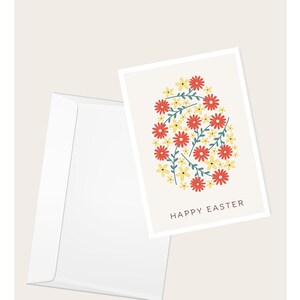 Cartão de saudação “Feliz Páscoa” com padrão de margarida | Flores da primavera | Cesta de Páscoa | Cartão de nota elegante em branco