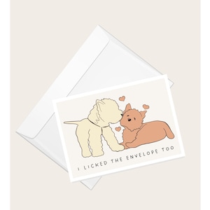Cucciolo che lecca un altro cucciolo "Ho leccato anche la busta" Biglietto di auguri / Amanti dei cani / Amanti degli animali / Elegante biglietto vuoto