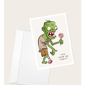 Biglietto di auguri "You Look So Tasty" di Zombie / Halloween / Compleanno / Anniversario / Biglietto di auguri vuoto umoristico