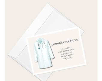 Medical White Coat “Congratulations” Greeting Card | Graduation | Honor | Promotion | Doctor Nurse Medic | Science | Blank Note Card