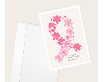 Pink Breast Cancer Flower Ribbon Supportive Card