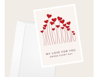 Heart Garden “My Love For You Grows Everyday” Greeting Card | Valentine’s Day | Anniversary | Love & Romance | Elegant Blank Note Card