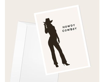 Woman Cowgirl Silhouette “Howdy Cowboy” Greeting Card | Valentine’s Day | Anniversary | Love Romance | Birthday | Elegant Blank Note Card