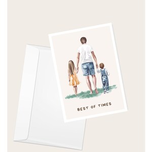 娘と息子の手をつなぐ男性「最高の時」グリーティング カード | 父の日 | 誕生日 | エレガントな空白のノートカード