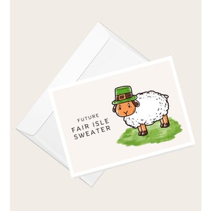 Tarjeta de felicitación con oveja con sombrero “Future Fair Isle Sweater” / Día de San Patricio / Humor irlandés / Animales y naturaleza / Tarjeta de nota en blanco