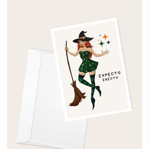 Belle sorcière « Expecto Erecto » Carte De Vœux | Halloween | Automne | Anniversaire | Carte de correspondance vierge humoristique