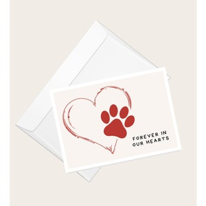 Patte de chien dans un coeur Carte de vœux « Pour toujours dans nos coeurs » | Sympathie pour chien | Passage d'animaux de compagnie | Amoureux des chiens | Amoureux des animaux de compagnie | Carte de correspondance vierge élégante