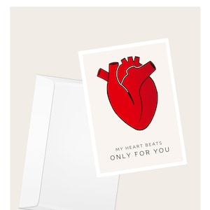Hartwenskaart 'My Heart Beats Only For You' | Valentijnsdag | Jubileum | Liefde en romantiek | Cardiologie | Elegante blanco notitiekaart