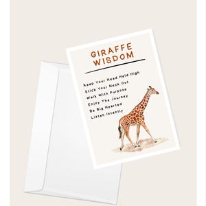 Biglietto di auguri Giraffa "Giraffe Wisdom" / Biglietto di ispirazione / Amante degli animali / Africa / Compleanno / Elegante biglietto di auguri vuoto sulla natura