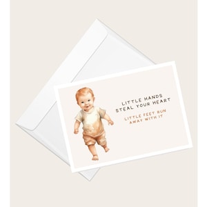 Carino biglietto d'auguri per bambini piccoli "Le piccole mani rubano il tuo cuore, i piccoli piedi scappano con esso" / Gravidanza / Baby Shower / Biglietto di auguri vuoto