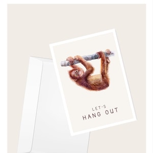 Tarjeta de felicitación con orangután “Vamos a pasar el rato” / Día de San Valentín / Amor y romance / Simios y primates / Animales y naturaleza / Tarjeta de nota en blanco