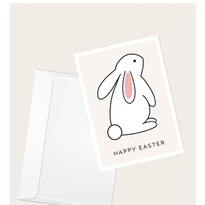 Cartão de saudação de coelho de cauda de algodão branco “Feliz Páscoa” | Primavera | Cartão de nota em branco elegante