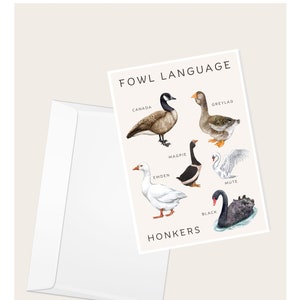Cartão de felicitações “Fowl Language: Honkers” de gansos e cisnes | Humor animal | Cartão de nota sobre a natureza | Cartão com tema de pássaros | Ornitologia