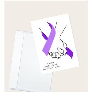 Ruban mauve de cancer du pancréas Carte de vœux « Cancer du pancréas de Faith Fortitude » | Soutien contre le cancer | Chimiothérapie | Carte de correspondance vierge