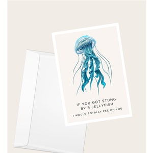 Méduse « Si vous vous faites piquer » Carte de vœux | Saint-Valentin | Anniversaire | Amour et romance | Animal océanique | Carte de correspondance vierge élégante