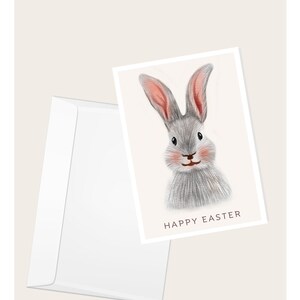 Lapin gris « Joyeuses Pâques » carte de vœux | Lapin de Pâques | Panier de Pâques | Carte de correspondance vierge élégante