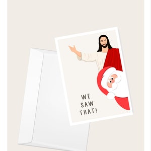Papai Noel e Jesus Cristo Espiando Você “Nós Vimos Isso” Cartão de Saudação | Cartão de Natal Humorístico | Cartão de Nota em Branco Elegante