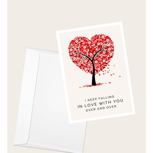 Albero con foglie a cuore "Continuo a innamorarmi di te" Biglietto di auguri / San Valentino / Anniversario / Amore e romanticismo / Biglietto vuoto
