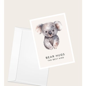 Cartão de saudação Koala “Bear Hugs The Best Kind” | Dia dos Namorados | Aniversário | Amor e Romance | Animal | Cartão de nota em branco elegante