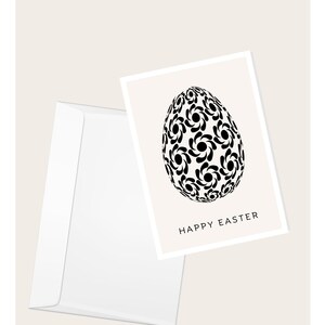Oeuf de Pâques noir et blanc à motif floral Carte de vœux « Joyeuses Pâques » | Panier de Pâques | Printemps | Carte de correspondance vierge élégante