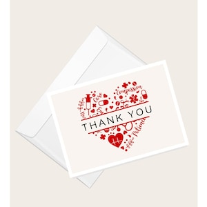 Carte de voeux « Merci » en forme de coeur de papier peint médical | Science et médecine | Professionnel de la santé | Médecin Infirmière | Carte de correspondance vierge élégante
