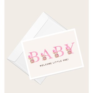 Cartão de felicitações BABY In Pink “Welcome Little One” | Gravidez | Chá de bebê | Nascimento de bebê | Cartão de nota elegante em branco