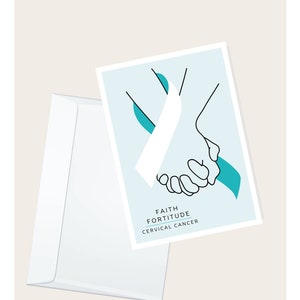 Nastro per cancro cervicale color verde acqua "Faith Fortitude Cervical Cancer" Biglietto di auguri / Supporto per il cancro / Chemioterapia / Biglietto di nota medica vuoto