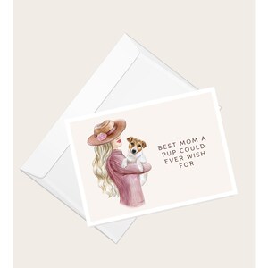 Vrouw met hond "Beste moeder die een pup zich ooit kan wensen" Wenskaart | Moederdagkaart | Hondenliefhebber | Dierenliefhebber | Lege notitiekaart