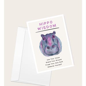 Karta z pozdrowieniami Hippo Wisdom | Miłośnicy zwierząt | Natura | Elegancka pusta kartka z notatkami