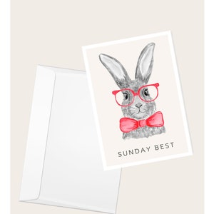 "Häschen in Fliege ""Sunday Best"" Grußkarte | Osterhase | Osternest | Elegante Blanko-Notizkarte