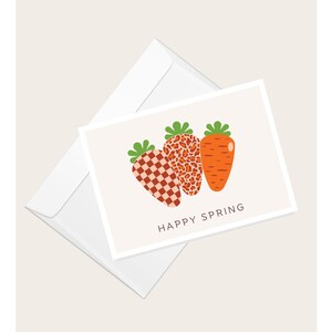 Easter Carrots “Happy Spring” Greeting Card | Bunny Rabbit Hare | Vegetable Garden | Elegant Blank Note Card