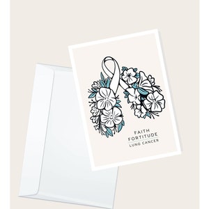 Ruban blanc de cancer du poumon Carte de vœux « Faith Fortitude Lung Cancer » | Soutien contre le cancer | Chimiothérapie | Carte de correspondance médicale vierge