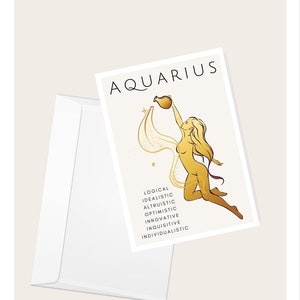 Acquario "Logico, Idealista, Altruista, Ottimista, Innovativo, Curioso, Individualista" Biglietto di auguri / Zodiaco / Biglietto di auguri vuoto
