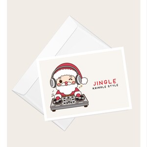 Cartão de Saudação DJ Disc Jockey Papai Noel “Estilo Jingle Kringle” | Cartão de Natal Humorístico | Cartão de Nota Elegante em Branco
