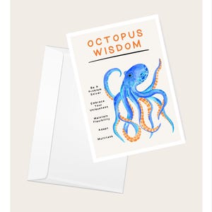 Tarjeta de felicitación "Sabiduría del Pulpo" / Tarjeta inspiradora / Palabras sabias / Amante de los animales / Cumpleaños / Elegante tarjeta en blanco con notas sobre la naturaleza