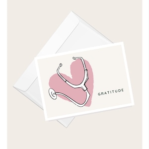 Stethoscope and Heart “Gratitude” Greeting Card | Thank You Card | Medicine | Doctor | Nurse | Medic | Blank Note Card