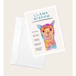 Tarjeta de felicitación "Llama Wisdom" / Tarjeta inspiradora / Palabras sabias / Amante de los animales / Cumpleaños / Elegante tarjeta en blanco con notas sobre la naturaleza