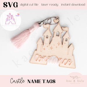 Castle Tag Keychain SVG – Laser-Cut Wood or Acrylic Princess Design for Backpack or Basket