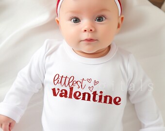 Littlest Valentine Baby Bodysuit | Unisex Baby Shirt | Handmade Gift | Red Glitter Shirt | Floral Baby | Valentines Day