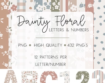 Dainty Floral PNG Alphabet – Neutral Letter and Number Set for Classroom or Crafts