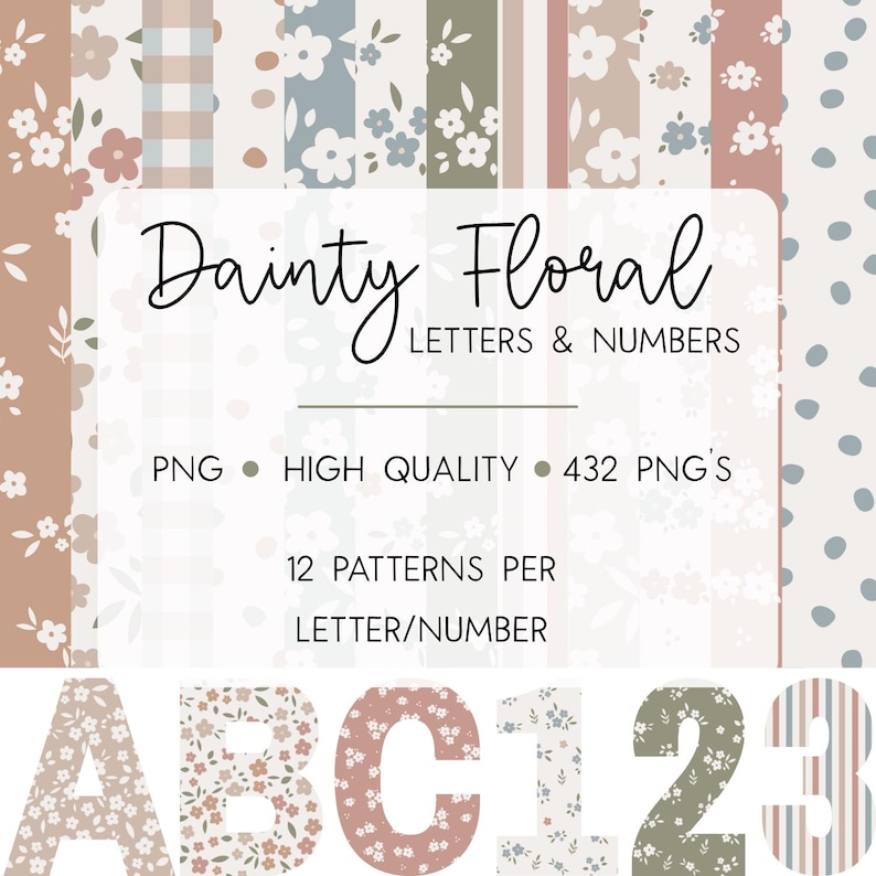 Dainty Floral PNG Alphabet – Neutral Letter and Number Set for ...