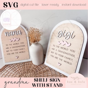 Arquivo de sinal de arco da vovó SVG | Arquivo de corte gravado a laser | Madeira Stitch | Arquivo Xtool para decoração de prateleira | Feito à mão | Com suporte | Presente de Dia das Mães