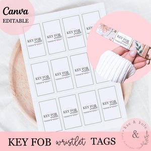 Etiquetas para llaveros de pulsera / Descarga digital instantánea para pequeñas empresas / Etiquetas imprimibles para llaveros / Etiquetas para envolver en cartulina / Plantilla personalizada de Canva