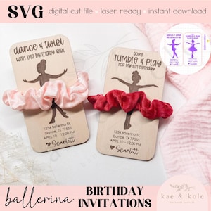 Dance Birthday Invites | Birthday Cards | Party | Baby Toddler first BDay Ballerina | Wooden Card | Scrunchie Holder Card | Party Invitation