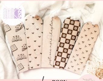 Dainty Floral Bookmark Set SVG – Laser-Engraved Wood for Reading