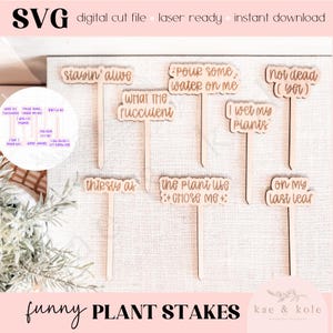 SVG houten plantenstokken | 8 ontwerpen | Lasergesneden bestand | Plantendecoratie | Handgemaakte cadeaus | Lasergravure | Grappige uitspraken | XCS XT-tool