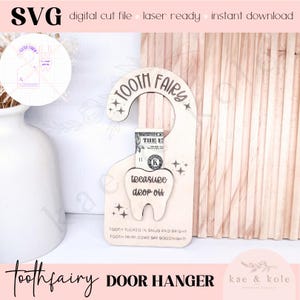 Colgador de puerta SVG de Hada de los Dientes / Archivo cortado a láser / Decoración de puerta / Portamonedas / Regalo hecho a mano / Grabado de utilería / Recuerdo / Letrero infantil para puerta