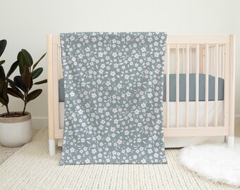 Muted Blue Ditsy Floral Blanket | Minky Baby and Toddler